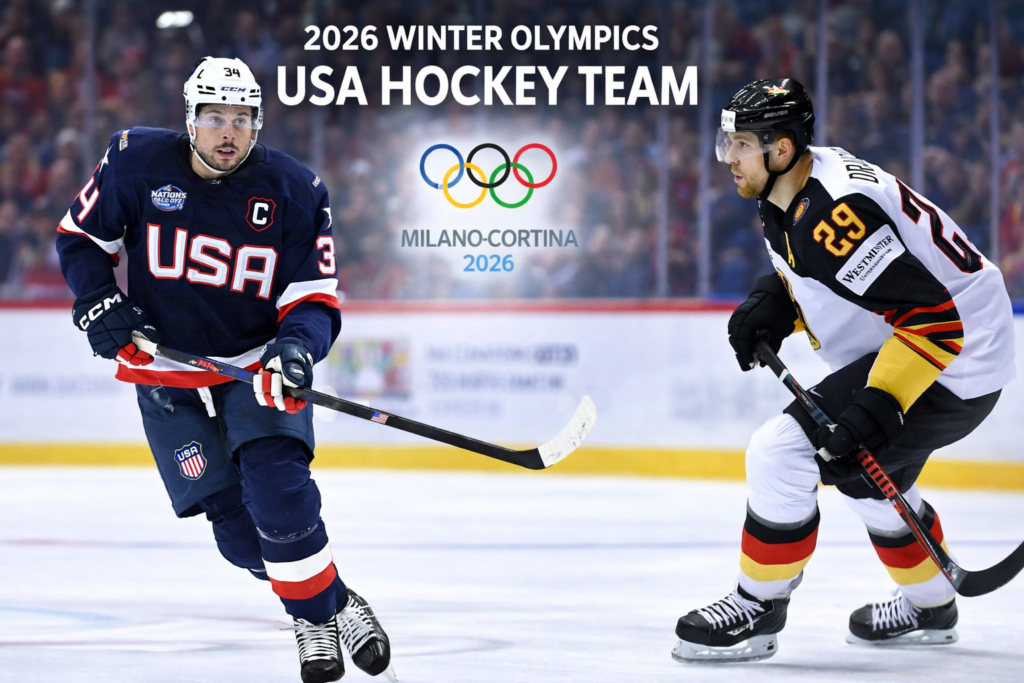 2026 Winter Olympics ice hockey tournament overview with Olympic men’s hockey players on ice