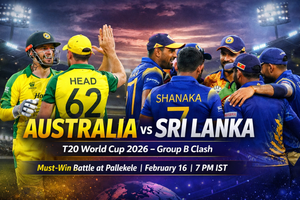 Australia vs Sri Lanka T20 World Cup 2026 Group B match at Pallekele International Cricket Stadium