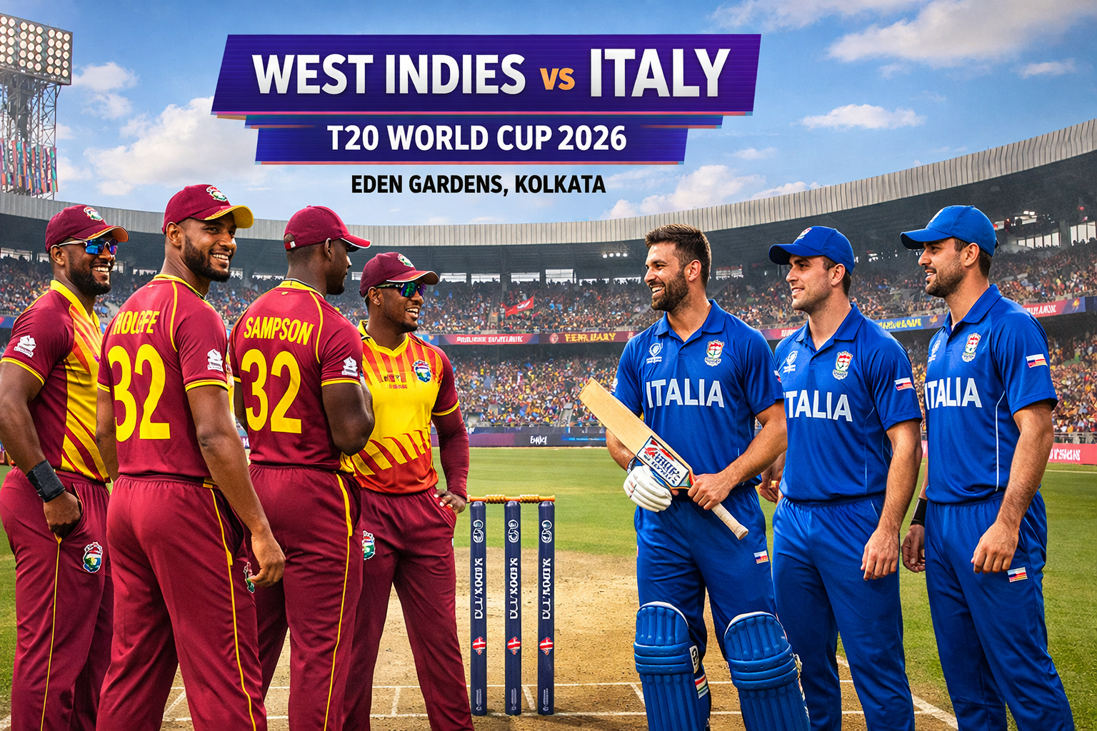 West Indies vs Italy T20 World Cup 2026 match at Eden Gardens Kolkata