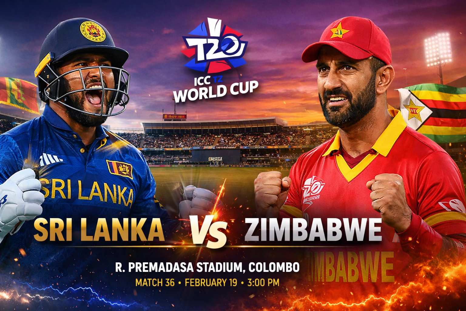 Sri Lanka vs Zimbabwe T20 World Cup 2026 match at R Premadasa Stadium Colombo