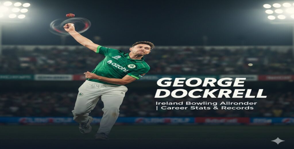 George Dockrell bowling for Ireland in T20 international match