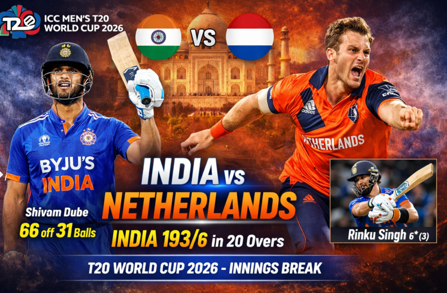 India vs Netherlands: Shivam Dube Powers India to 193/6 in T20 World Cup 2026 Clash