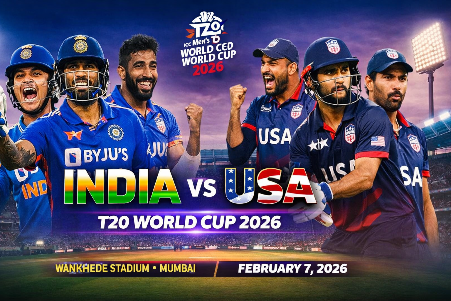 IND vs USA T20 World Cup 2026 opener at Wankhede: India’s playing XI, USA team news, pitch report, toss prediction and match preview.