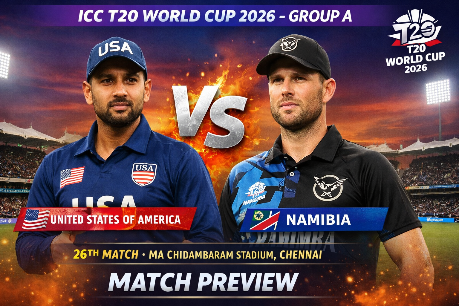 “USA vs Namibia T20 World Cup 2026 Chennai Match