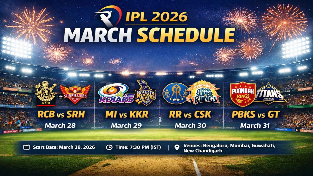IPL 2026 March Schedule Full Match List, Dates, Time & Venues